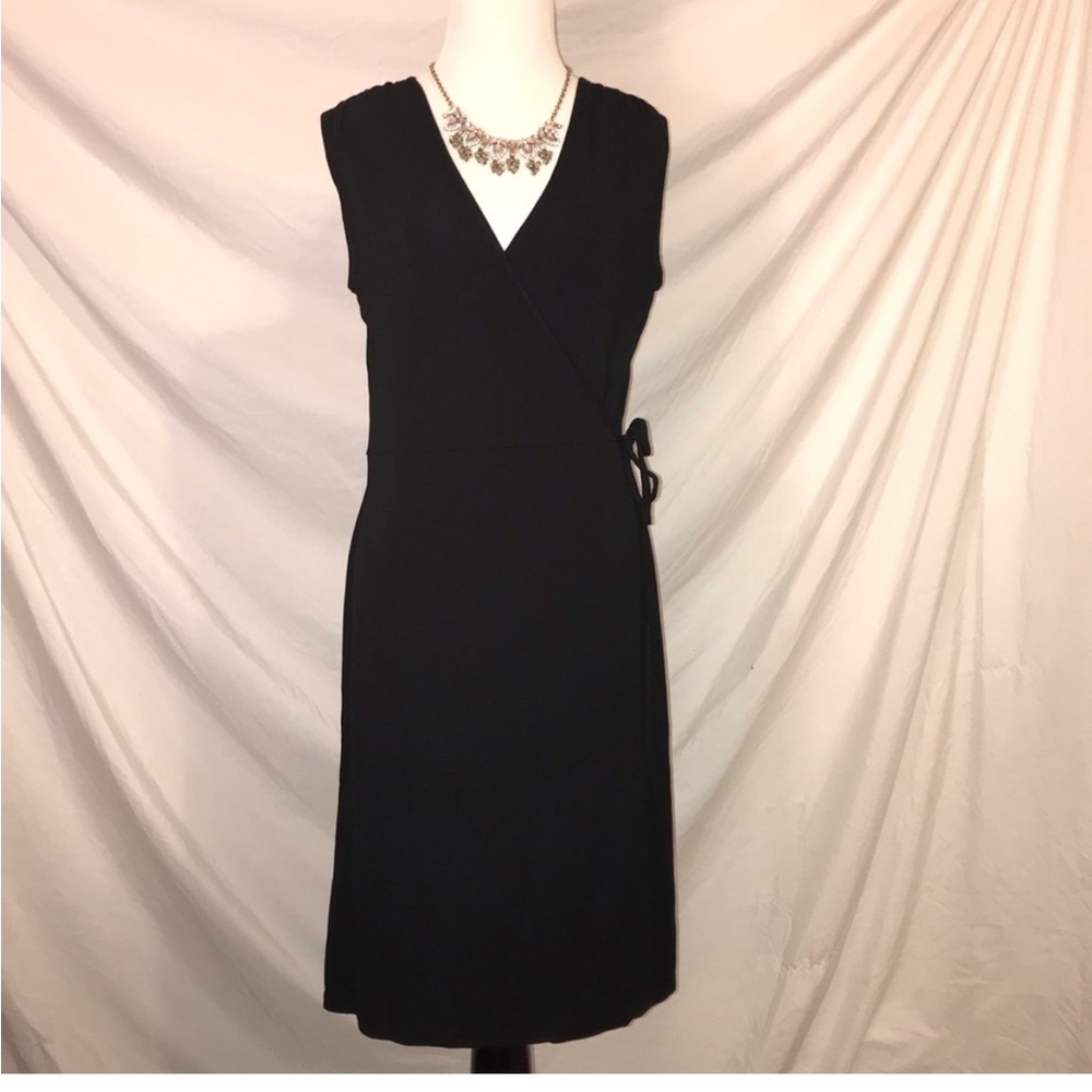 LOFT Black Sheath Midi Wrap Dress Sleeveless V-Neck- perfect little black dress